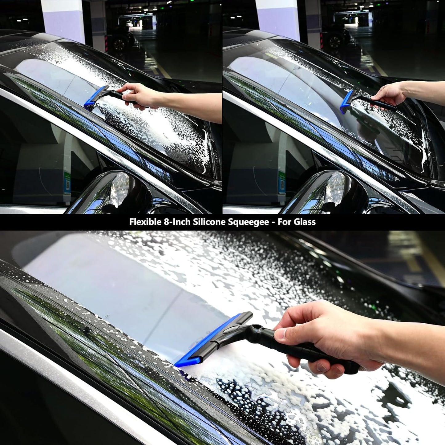 EHDIS 2PCS Flexible 8-Inch Silicone Squeegee Window Tint Tool Auto Water Blade, Shower Squeegee for Car Windshield, Glass, Tiles, and Smooth Surfaces