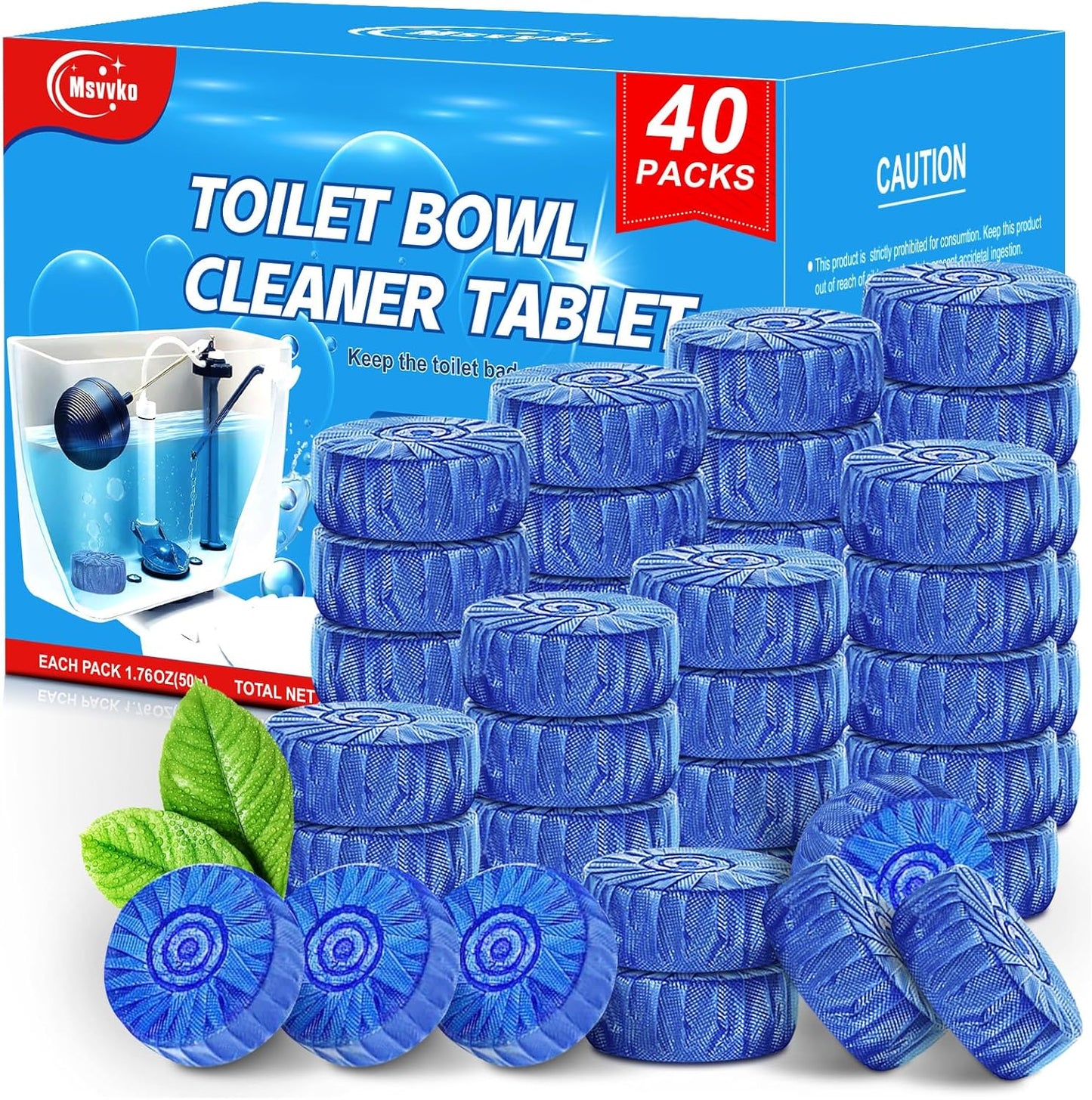 Msvvko Toilet Bowl Cleaners, Automatic Toilet Tank Cleaner Tablets, Blue Toilet Bowl Cleaner Tablets for Deodorizing & Descaling, Powerful Cleaning, Slow-Release Against Tough Stains 20 Pack