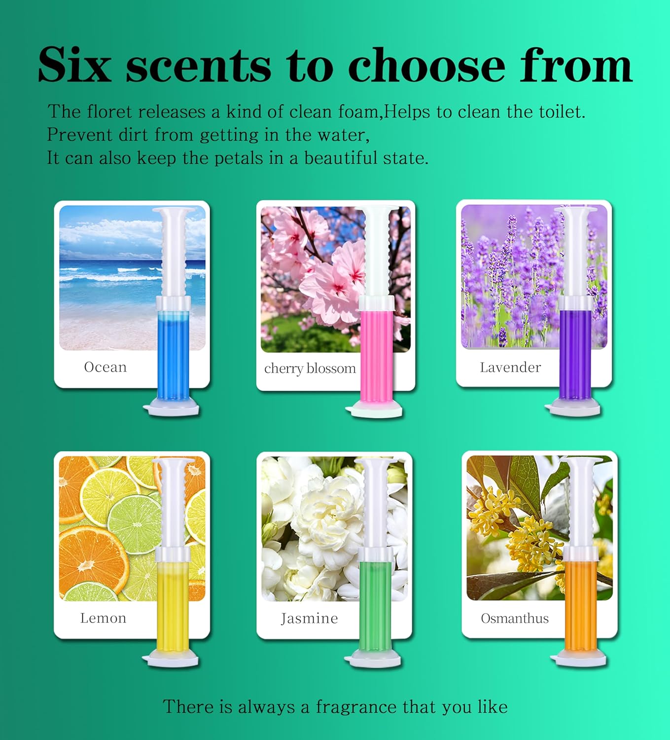 Toilet Bowl Cleaner Gel Stamps, 6 Scents with Flower Design, 78 Uses, Ocean Lavender Jasmine Lemon Osmanthus Mixed Fragrances (6)