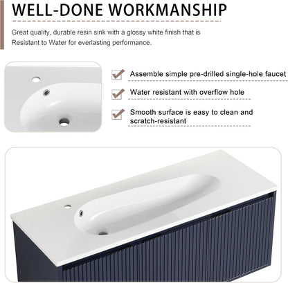 SSLine Modern 24-Inch Bathroom Vanity with Sink Wall Mounted Bathroom Vanity with Top Basin & Storage Cabinet White Wood Floating Vanity w/Ceramic Sink & Gold/Black Handles for Small Space