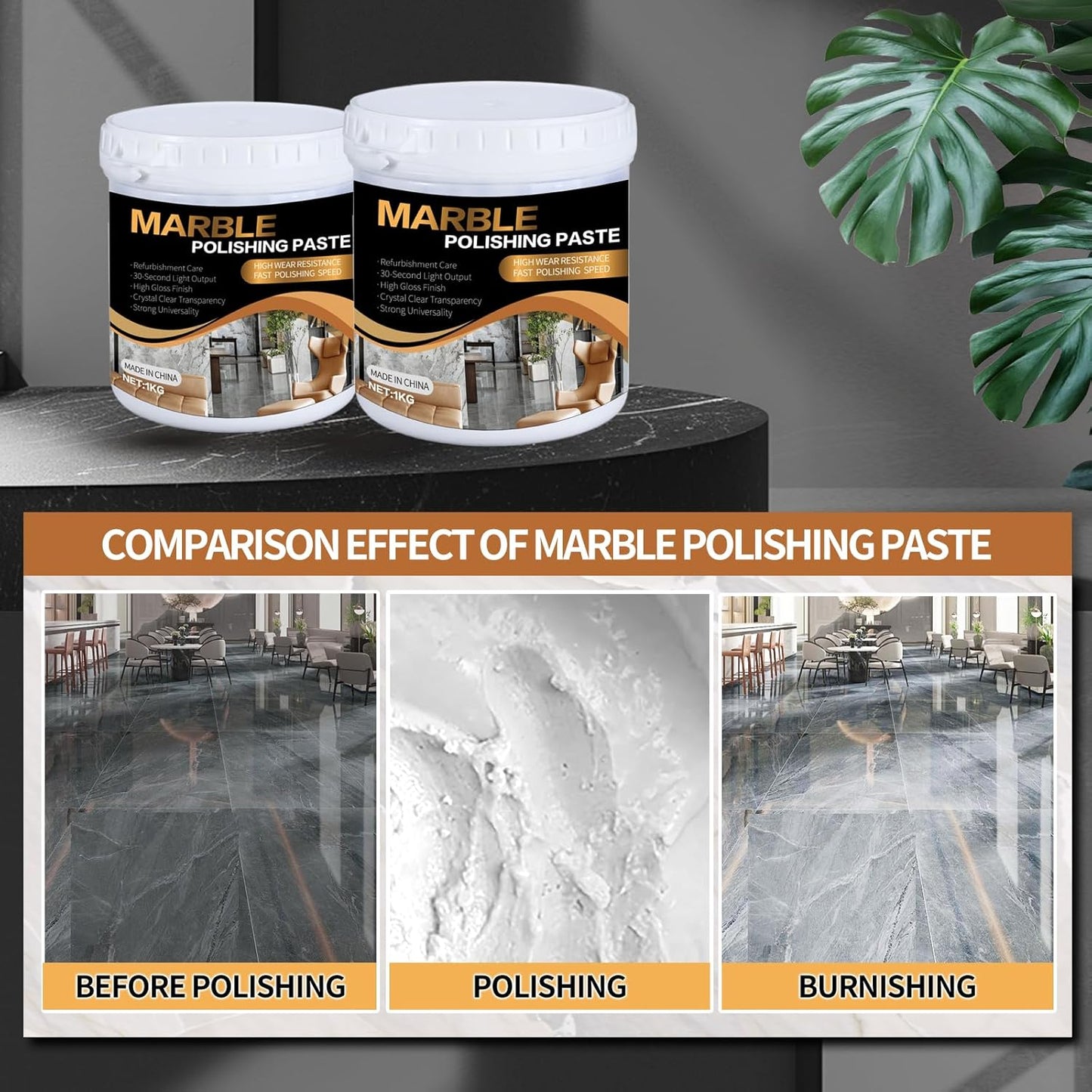 Marble Polishing Paste, Professional Marble Cleaner & Quartz Polish, Stone Sealer & Protector for Countertops, Floors, and Walls – Marble Polishing Compound Kit, 2.2LB