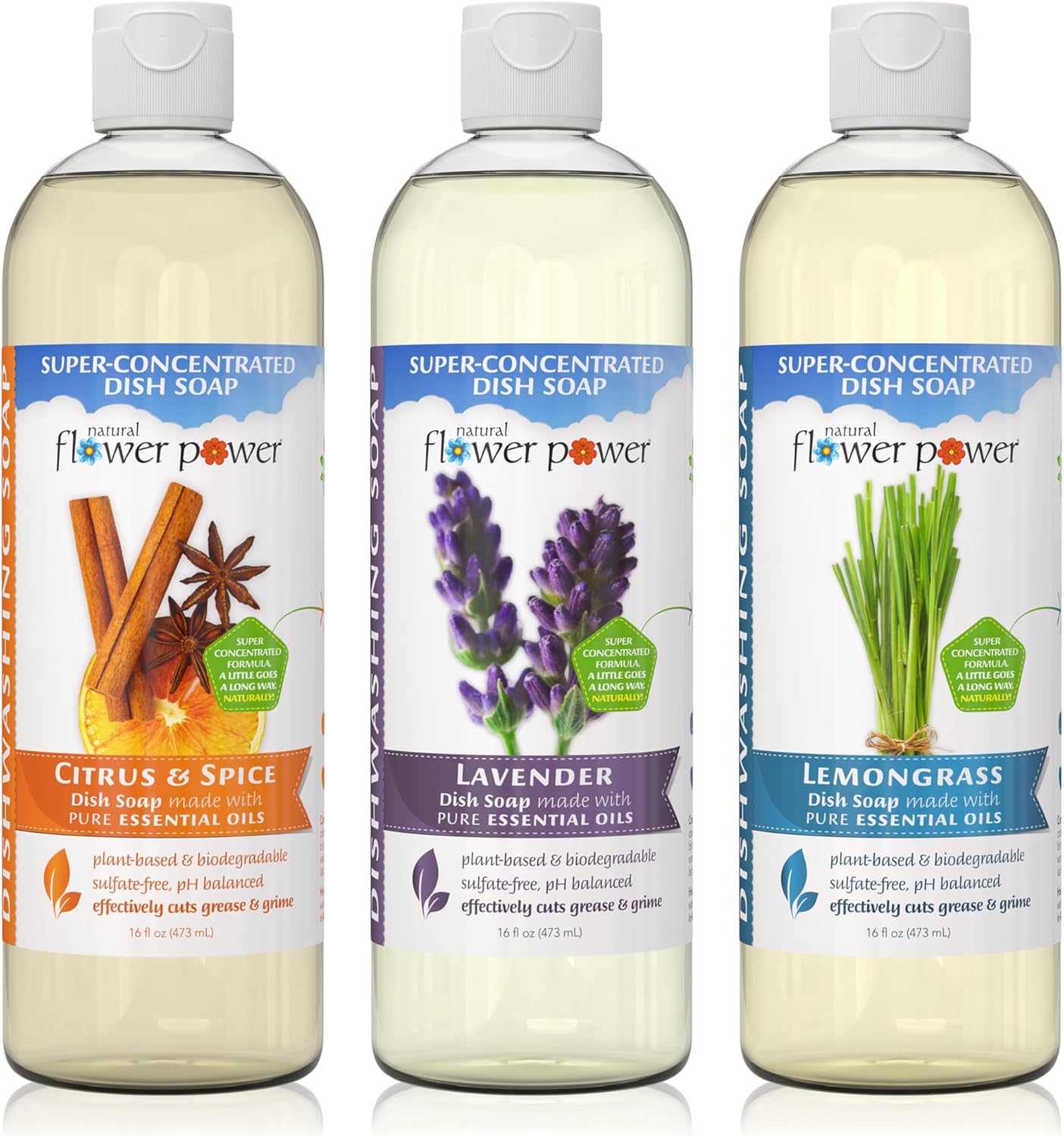 Natural Flower Power Liquid Dish Soap Refill – 66 Fl Oz Refills 4X – Plant-Based & Scented w/Pure Essential Oils – Natural Dishwashing Detergent – Sulfate-Free Kitchen Soap (Lavender)
