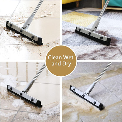 DrDirt Floor Squeegee with 14-Inch Swivel Head | 50-Inch Stainless Steel Handle and Replaceable Dual Foam Blades | Water Broom & pet Hair Remover | Ideal for Garage Tiles & Carpets