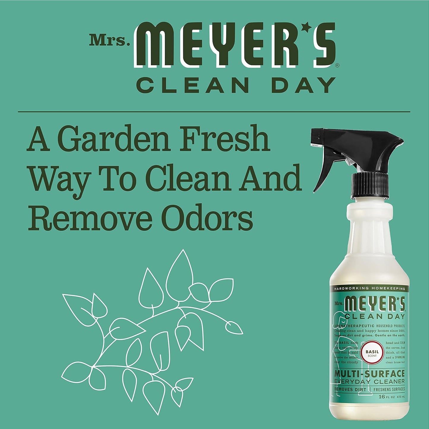 MRS. MEYER'S CLEAN DAY Multi-Surface Everyday Cleaner, Basil Scent, 16 Fl Oz Bottle - 3 Pack
