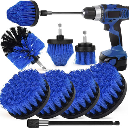8 Pack Drill Brush Attachment Set,1/4in Power Scrubber Brush + Extend Long Rod, Power Cleaning Scrub Brush for Bathroom, Tub, Tile, Floor, Grout, Boat(White)