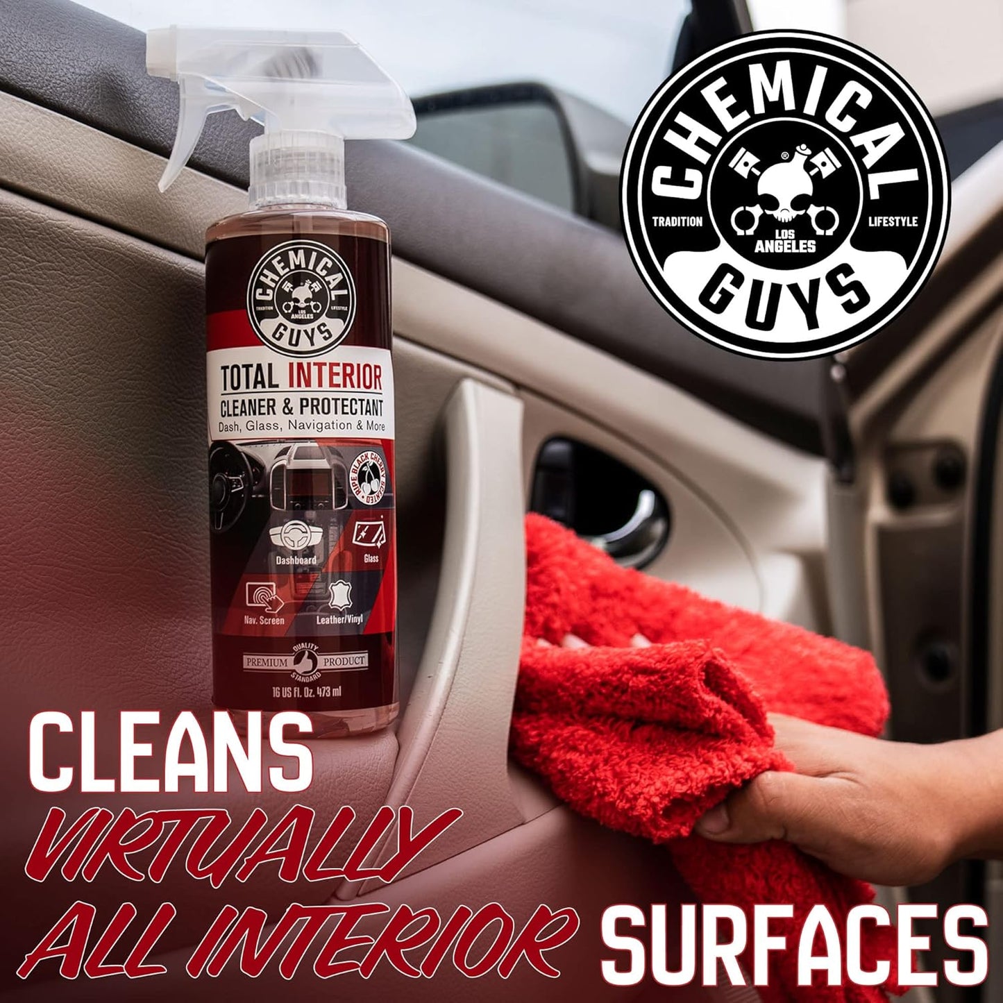 Chemical Guys Total Interior Cleaner & Protectant (Safe on Dash, Leather, Vinyl, Plastics, Trim, Glass, Fabric & More), 32 fl oz - Black Cherry Scent