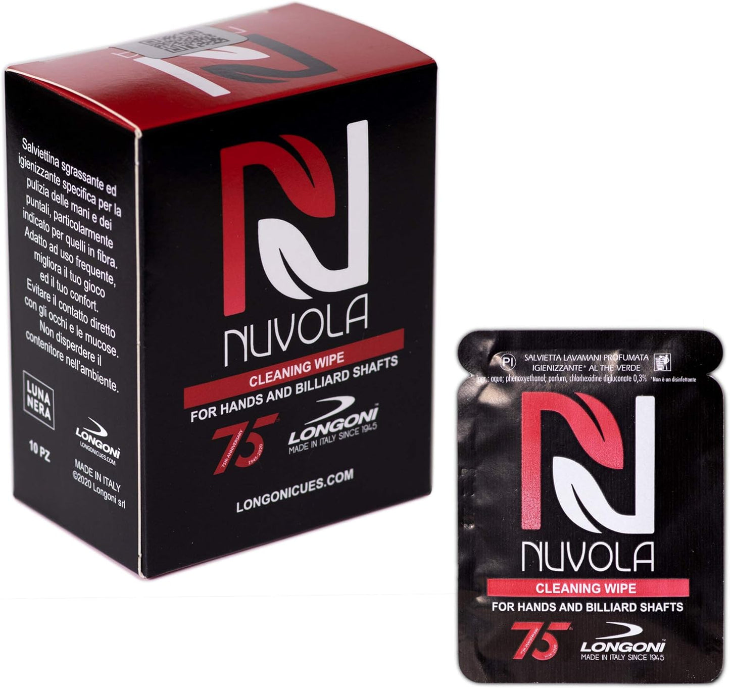Longoni Nuvola Cleaning Wipes for Pool Billiard Cue Shafts and Hands 10 pcs