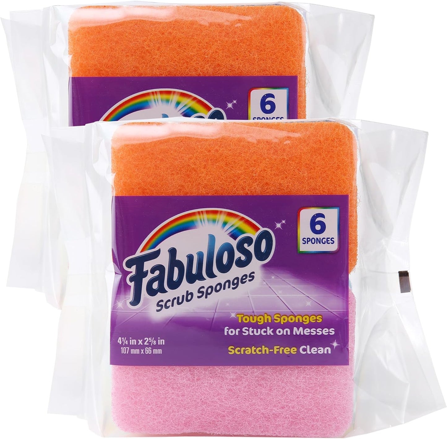 Fabuloso Scratch-Free Kitchen Dish Sponges, Purple Cellulose Scrubber Sponge with Scouring Pad for Dishes, Pots, Pans, Counters and Sinks, Tough on Messes, 4.25 x 2.75 x 1.25 in, 6 Count