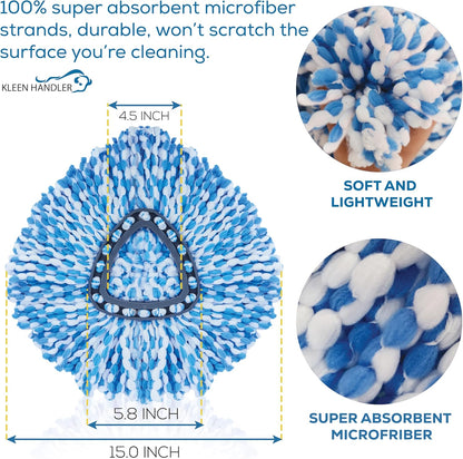 KLEEN HANDLER Microfiber Spin Mop Replacement Head Refills Compatible with O-Cedar EasyWring 1 Tank System, Blue, L (6-Pack)
