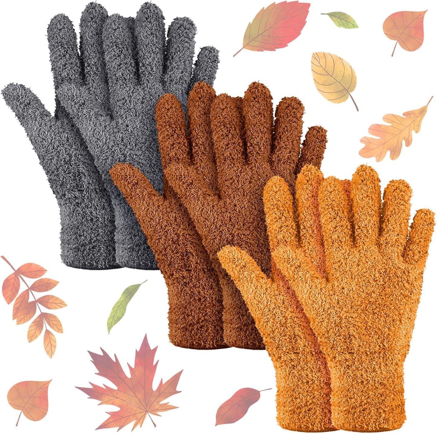 Patelai 3 Pairs Microfiber Plant Dusting Gloves Leaf Cleaning Gloves for Indoor Plants, Blinds, Furniture, House (Green Yellow,Blue,Pink,Medium)