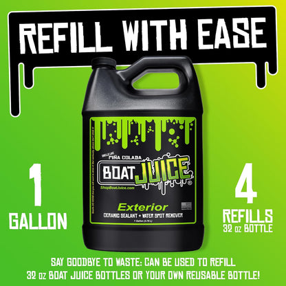 Boat Juice 2in1 Exterior Boat Cleaner & Protectant | Water Spot Remover with SiO2 Ceramic Sealant | Pina Colada Scent | Marine Detailing & Boat Cleaning Supplies, Accessories | Made in USA (1 Gallon)