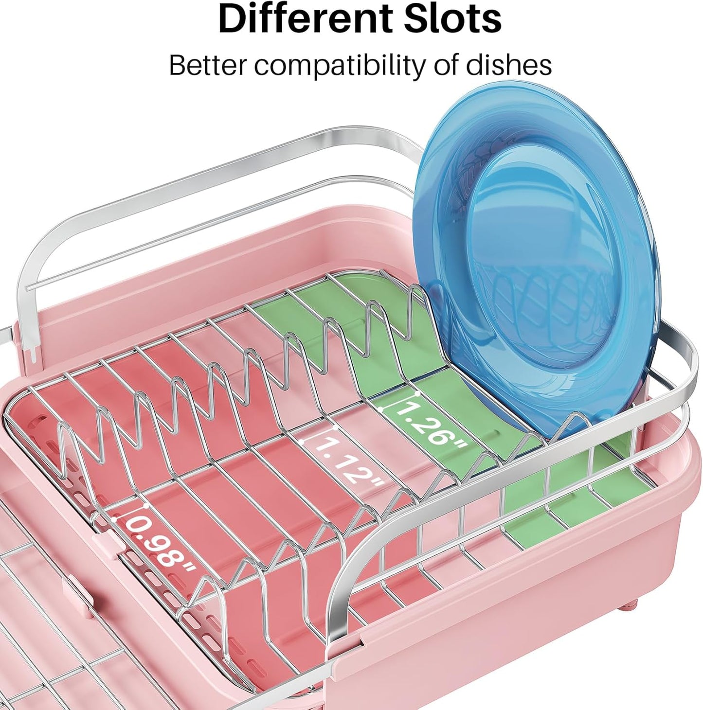 SNTD Dish Drying Rack, Expandable Dish Rack for Kitchen Counter, Stainless Steel Dish Drainer with Drainboard Set and Utensil Holder (Black)