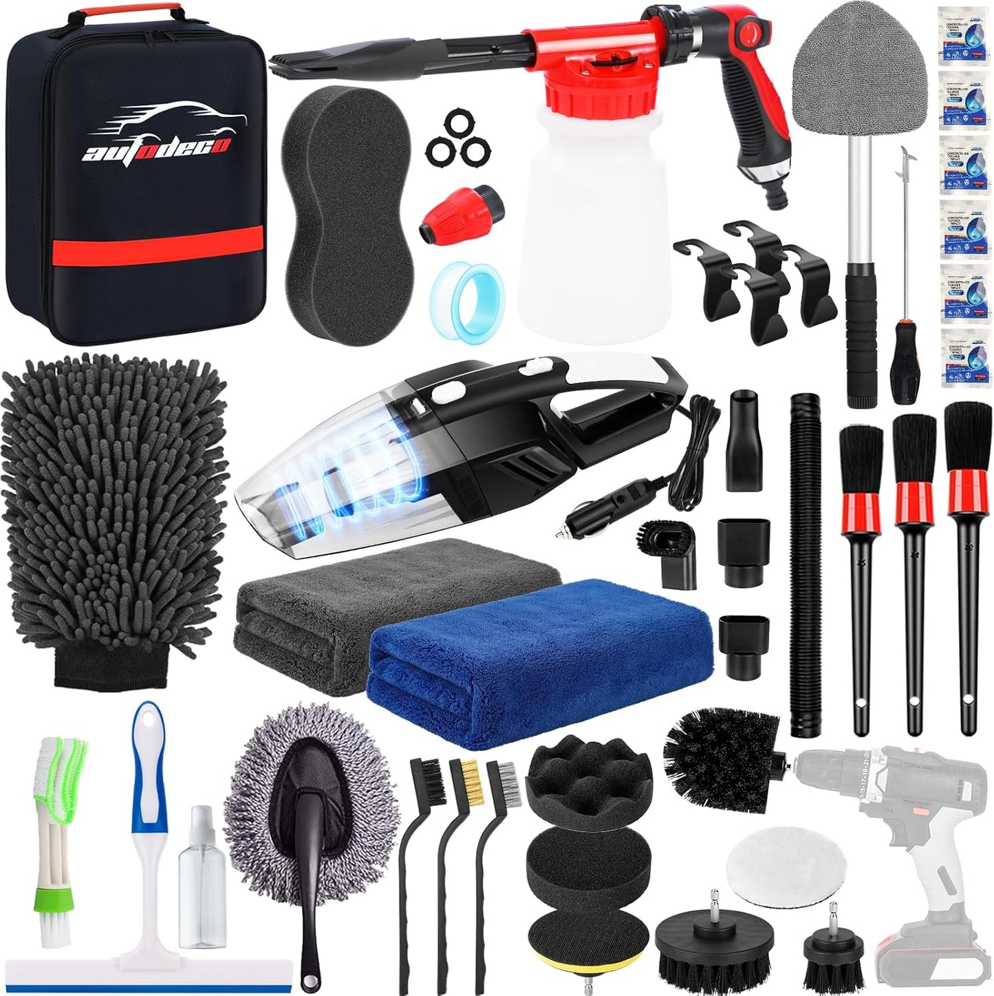 42Pcs Car Wash Detailing Kit Cleaning Set with Foam Gun Sprayer, Long-Handle Brush, Collapsible Bucket, Large Wash Mitt, Towels, Complete Interior & Exterior Car Washing Supply Set (Blue)