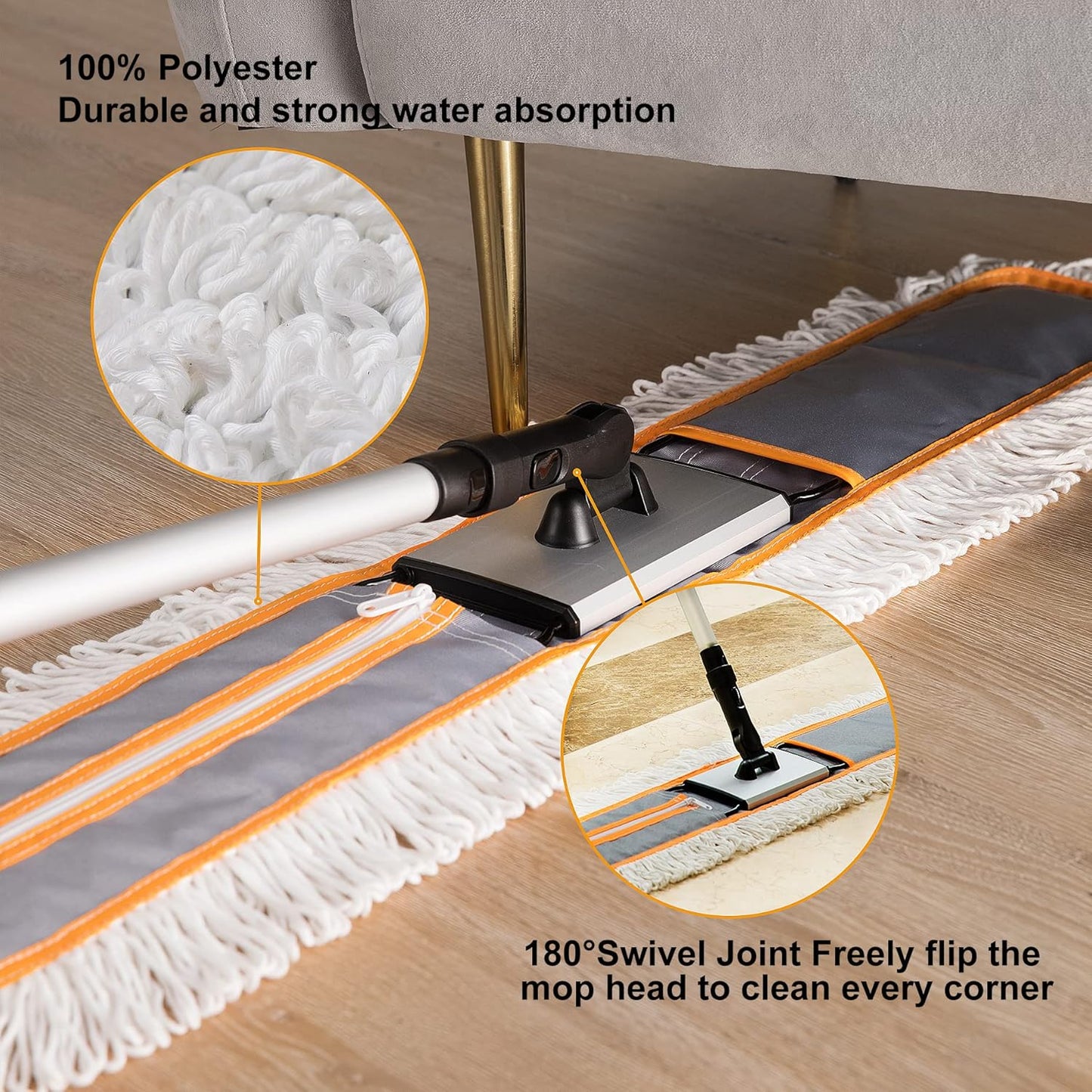 CLEANHOME 36" Commercial Dust Mops for Floor Cleaning Heavy Duty Floor Duster Mop with Long Handle Hotel Gym Household Cleaning Supplies for Hardwood, Tiles, Marble Floors (Green)
