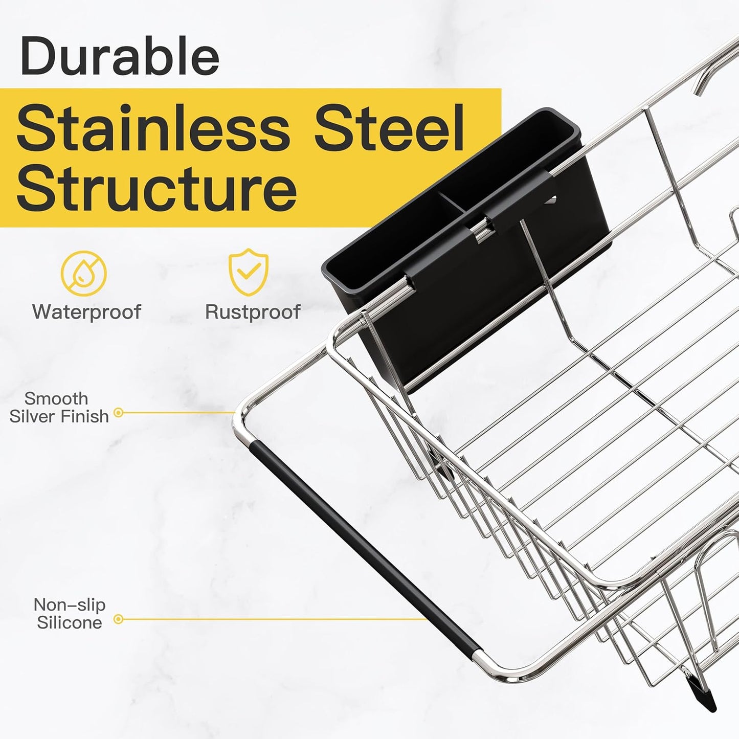 JASIWAY Dish Drying Rack in Sink, Expandable Stainless Steel Dish Drainers for Kitchen Counter, Dish Dryer Rack for Inside Sink, Over The Sink Dish Racks with Utensil Holder, Silver