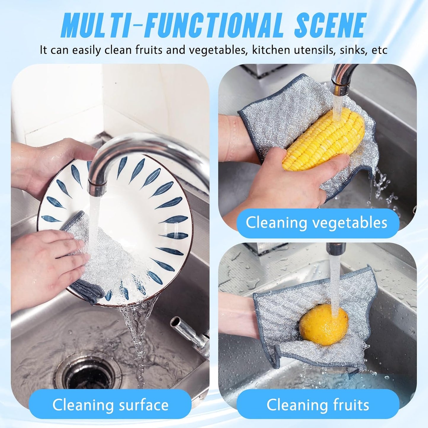 Wangjinpeng12 Pcs New Upgrade 3-Layer Metal Dish Cloths, Non-Scratch Odor-Free Multipurpose Wire Dishwashing Rags for Wet Dry Use, Kitchen Cleaning Cloths for Dishes, Sinks & Stove Tops(7.87X7.87)