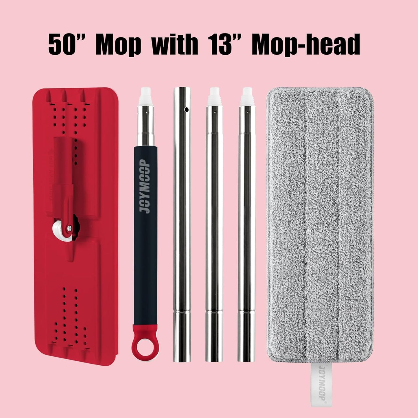 JOYMOOP Flat Mops, Microfiber Mop for Floor Cleaning and Wall Cleaner, 50" Mop Handle with Flexible 13" Flat Head with a Microfiber Mop Pad - White