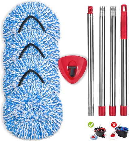 4 Pack Spin Mop Replacement Heads Compatible for O Ceda EasyWring 1-Tank Triangle System, Microfiber Mop Refills for 5.9inch Core,Deep Cleaning, Included Base and Handle