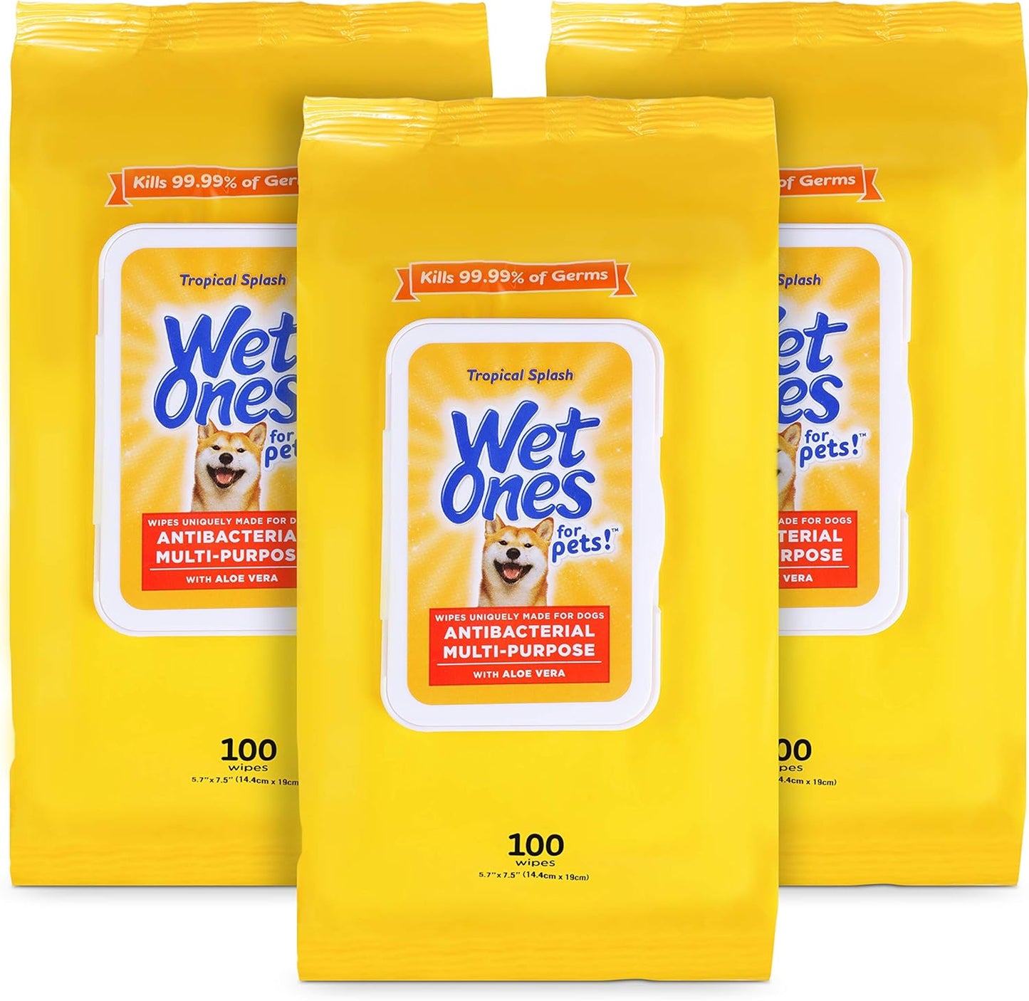 Wet Ones for Pets Antibacterial Dog Wipes, Multi-Purpose Grooming Wipes with Aloe Vera for Paws, Face & Body, Easy Cleanups Between Baths, Tropical Splash Scent, 5.7 in x 7.5 in, 50 Count