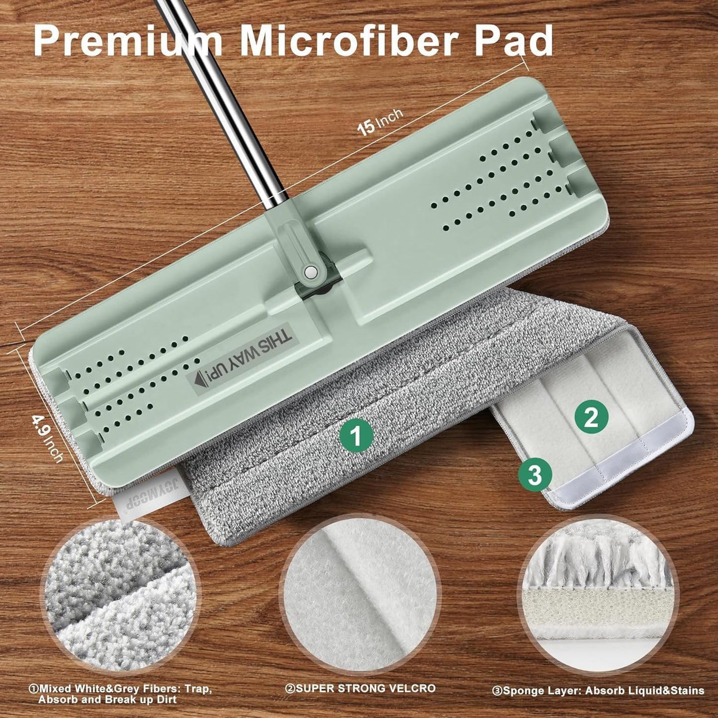 JOYMOOP Flat Mops, Microfiber Mop for Floor Cleaning and Wall Cleaner, 50" Mop Handle with Flexible 13" Flat Head with a Microfiber Mop Pad - White