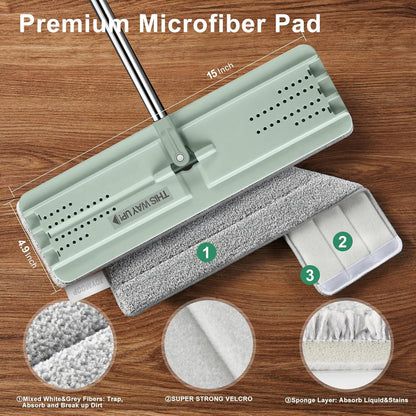 JOYMOOP Flat Mops, Microfiber Mop for Floor Cleaning and Wall Cleaner, 50" Mop Handle with Flexible 13" Flat Head with a Microfiber Mop Pad - White