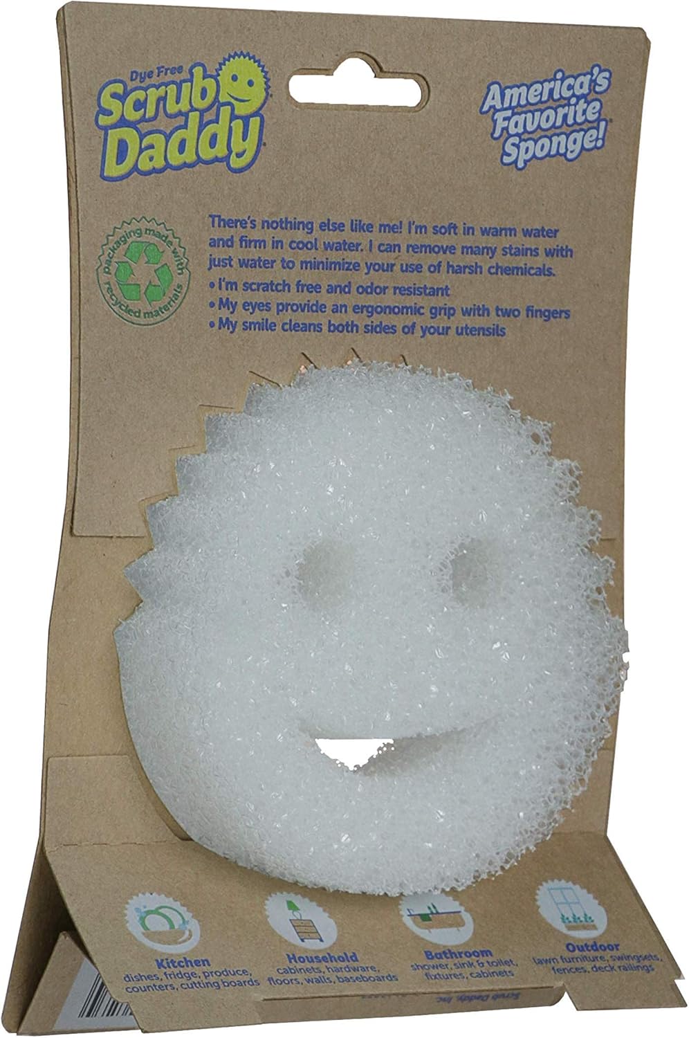 Scrub Daddy Sponge - Dye Free - Scratch-Free Scrubber for Dishes and Home, Odor Resistant, Soft in Warm Water, Firm in Cold, Deep Cleaning, Dishwasher Safe, Multi-use, 1ct (2 Pack)