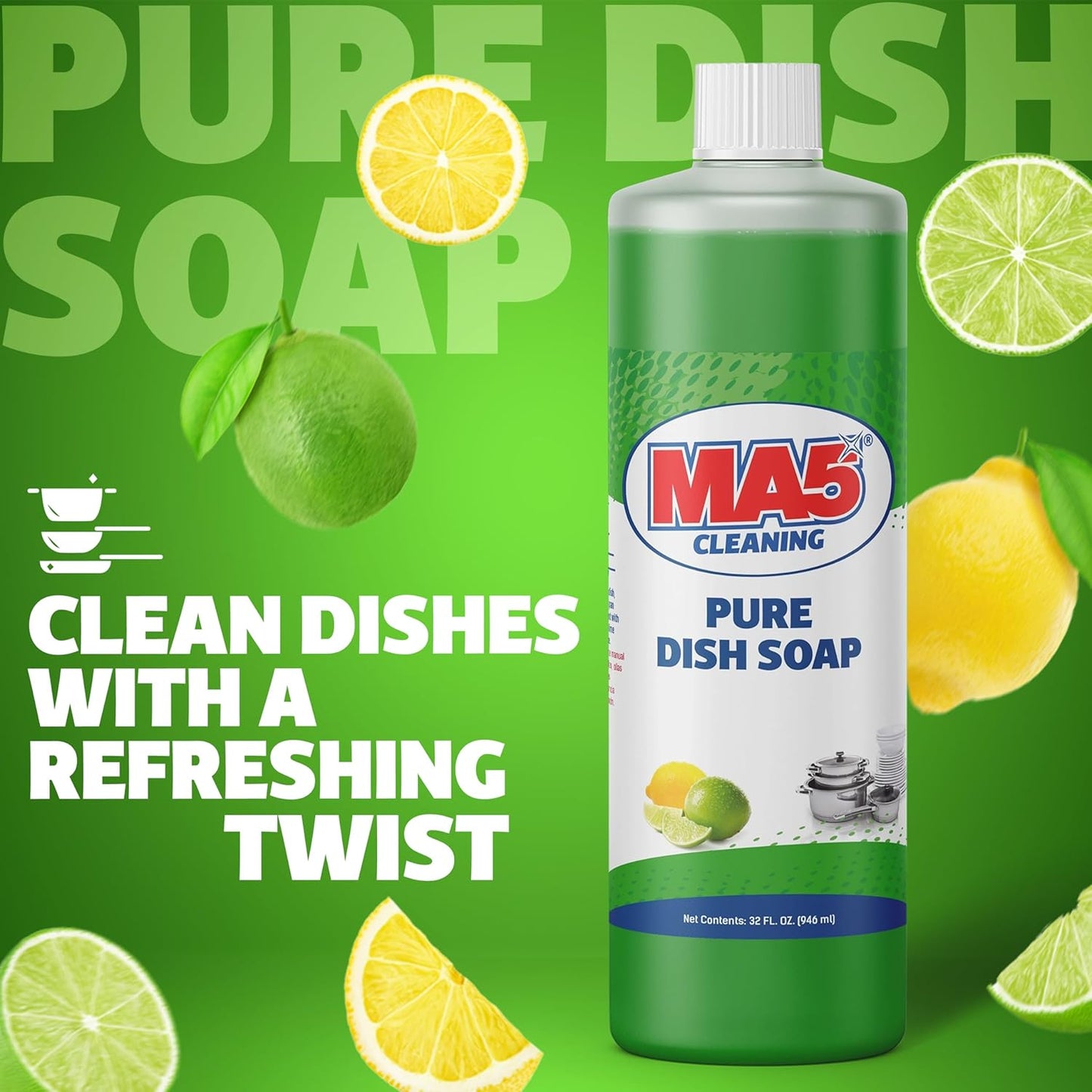 MA5X CLEANING Pure Liquid Dish Soap, 1 Gallon Refill