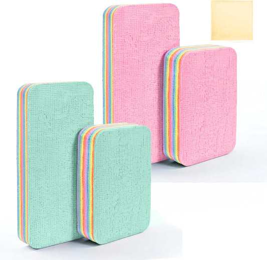 LEAVAQ Peelable Microfiber Sponges 4 Pack – 12-Layer Tear Away PVA Cleaning Pads, Ultra Absorbent Non-Scratch Rainbow Sponge for Kitchen Dish, Countertop, Bathroom, Glass & Car Cleaning