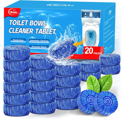 Msvvko Toilet Bowl Cleaners, Automatic Toilet Tank Cleaner Tablets, Blue Toilet Bowl Cleaner Tablets for Deodorizing & Descaling, Powerful Cleaning, Slow-Release Against Tough Stains 20 Pack
