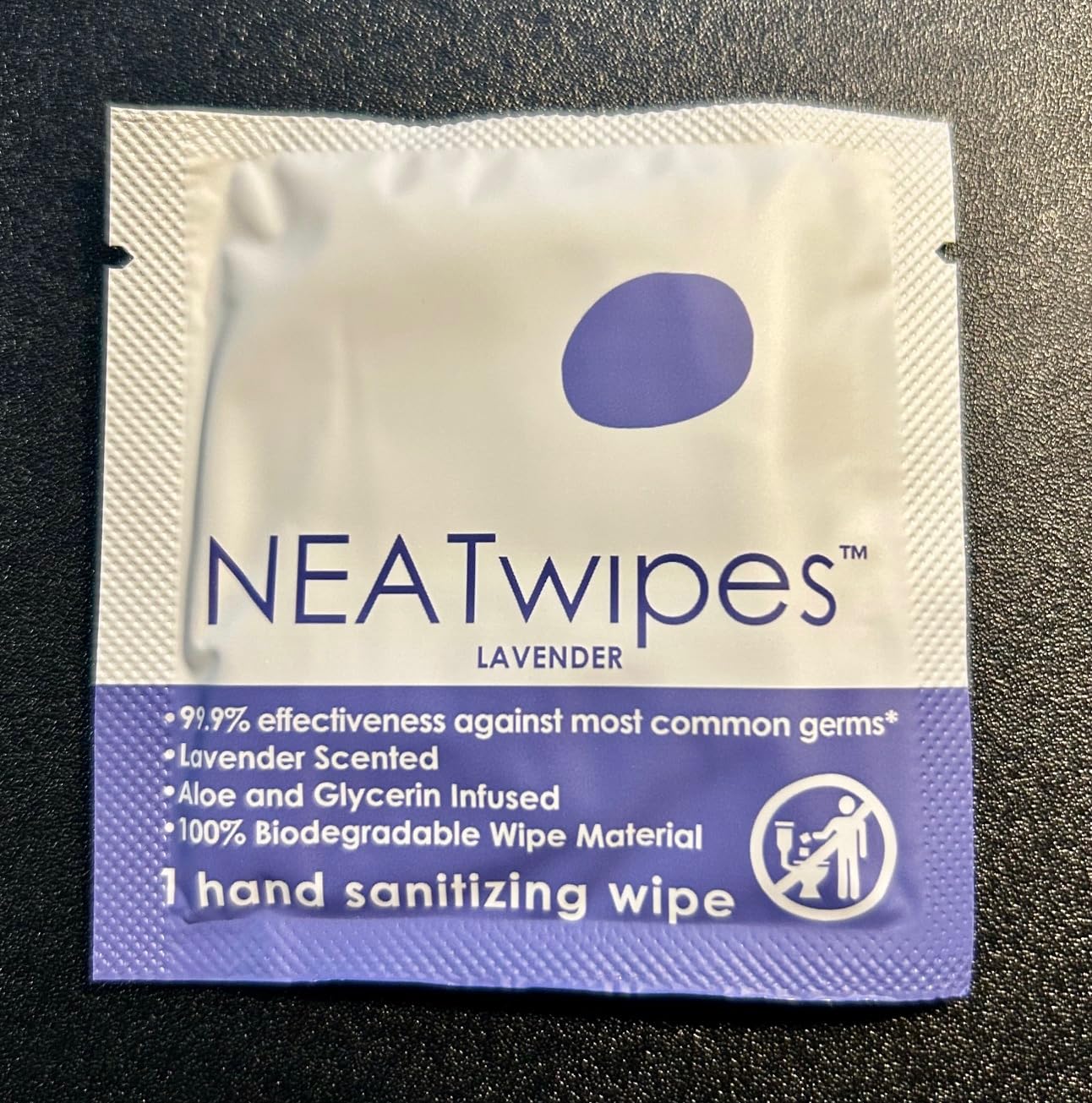 NEATwipes Hand Sanitizing Wipes | Travel Size | Disposable Wet Wipe & Planet Friendly | Lavender Essential Oil & Soothing Aloe | 24 Individually Wrapped Wipes per Package