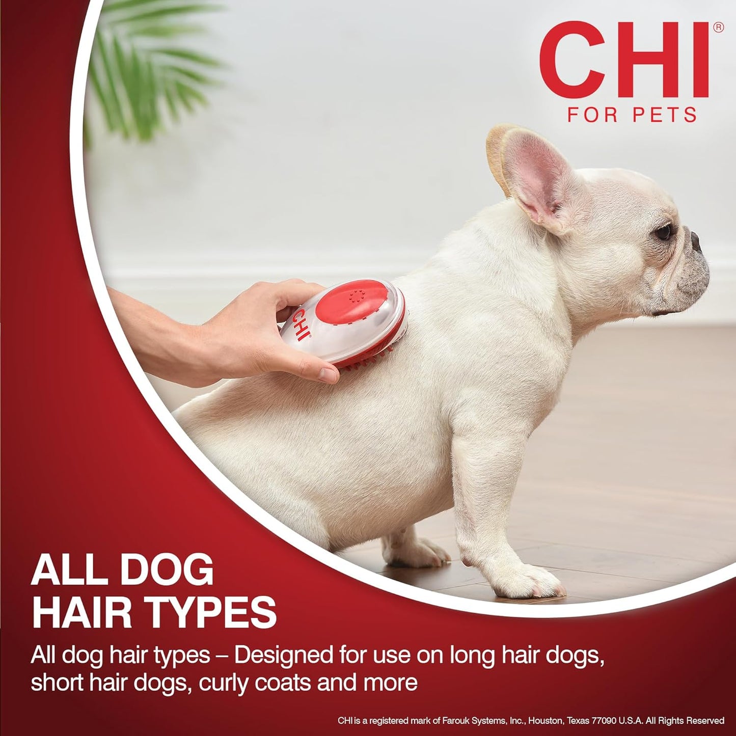 CHI for Dogs Rubber Fur Accumulator Brush, Dog Grooming Tool for Removing Loose Hair and Lint from Coats Furniture Clothing and Car Seats, Flexible Rubber Bristles, Easy Clean Grooming Brush