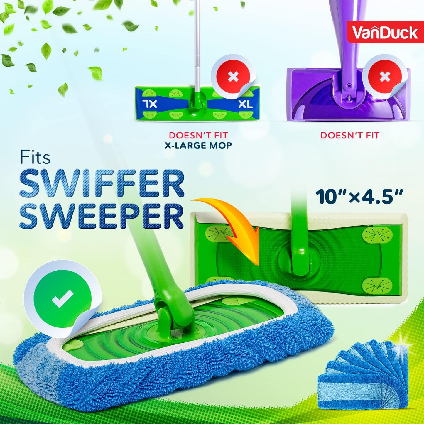 VanDuck Reusable Mop Pads Compatible with Swiffer Sweeper (4-Pack) - Washable Microfiber Mop Pads for Wet & Dry Use - All Purpose Floor Mopping and Cleaning Product
