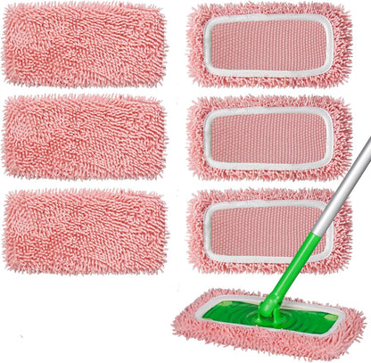 6Pcs Reusable Microfiber Mop Pads Compatible with Swiffer Sweeper, Wet and Dry Flat mop Cover, Replacement Sweeping Mopping pad Refills for Surface/Hardwood Floor Cleaning