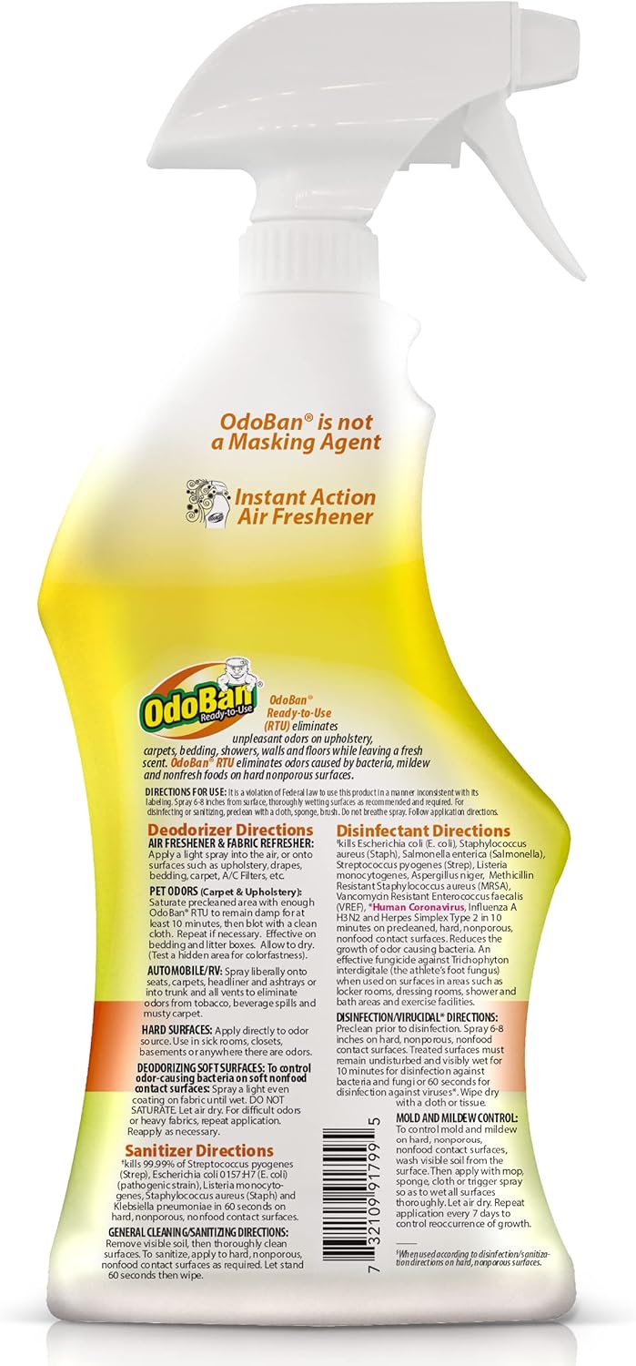 OdoBan Ready-to-Use Disinfectant and Odor Eliminator, Made in the USA, Original Eucalyptus Scent, Set of 3, 2 Spray Bottles, 32 Ounces Each and 1 Gallon Concentrate