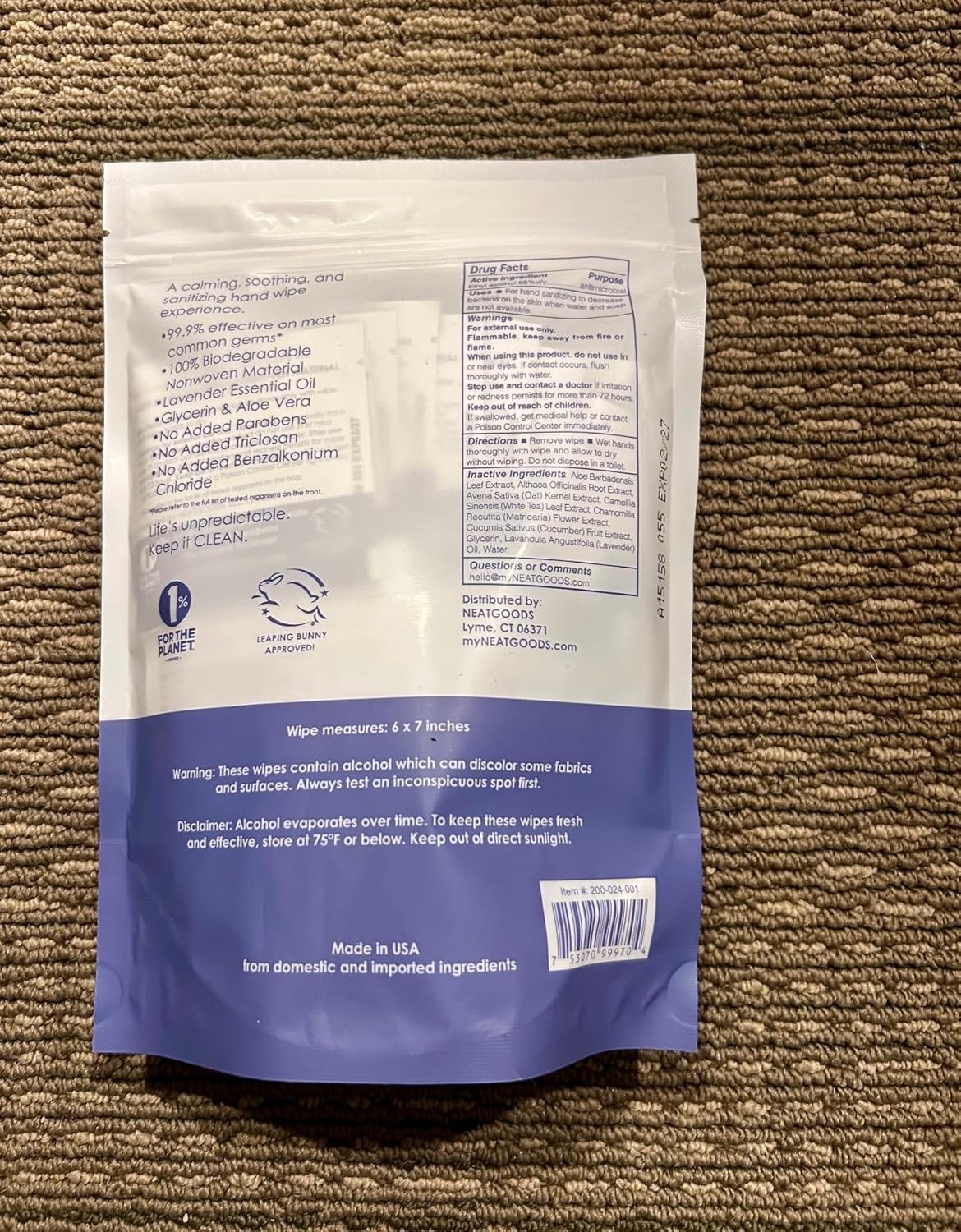 NEATwipes Hand Sanitizing Wipes | Travel Size | Disposable Wet Wipe & Planet Friendly | Lavender Essential Oil & Soothing Aloe | 24 Individually Wrapped Wipes per Package