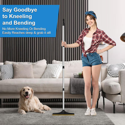 5FT Carpet Rake Pet Hair Remover, Reusable Carpet Rake with Telescopic Handle for Pet Hair Removal Tool Dog Cat Fur Remover Broom for Rugs, Mats, Beds, Stairs (Blue)