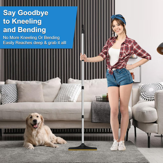 5FT Carpet Rake Pet Hair Remover, Reusable Carpet Rake with Telescopic Handle for Pet Hair Removal Tool Dog Cat Fur Remover Broom for Rugs, Mats, Beds, Stairs (Blue)