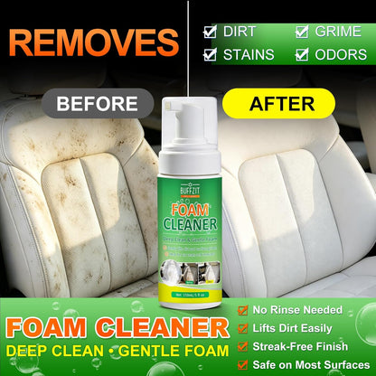 Car Interior Foam Cleaner, All-in-One Kit with Soft Brush & Microfiber Towel, Deep Clean Seats, Carpet & Upholstery, No-Rinse, Safe on Leather, Fabric, Vinyl & Plastic, 150ml (5oz)