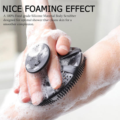 INNERNEED Food-Grade Soft Silicone Body Scrubber Shower Brush Handheld Cleansing Skin Brush, Gentle Exfoliating and Lather Well (Black)