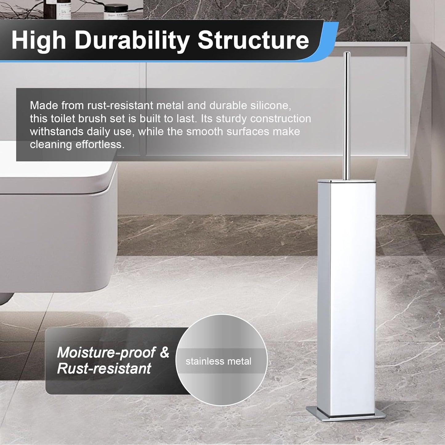 BVL Toilet Brush and Holder Set Brushed Nickel Stainless Steel 304 Square Freestanding Toilet Brush for Bathroom
