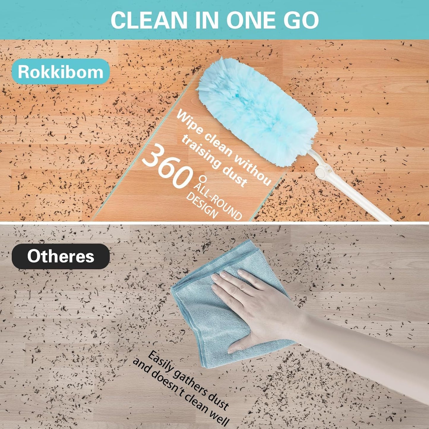 360° Duster Refills Kit for Swiffer Duster, 25 Pack & 1 Handle, Multi-Surface Dusters with 4X Cleaning Power. Efficient Duster Kit for Cleaning Pet Hair, Home, Office, Blinds, Furniture and More