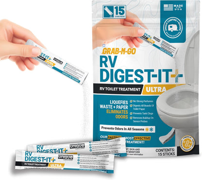 Unique RV Digest-It Plus RV Tank Treatment Pods – 16 Treatments, Breaks Down Waste & Toilet Paper + Eliminates Odors at Source, RV Black Tank Treatment