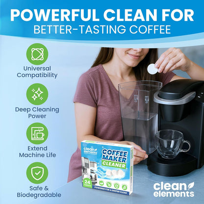 Coffee Maker Cleaner & Descaler Tablets – 24 Pack, Deep Cleaning for Coffee Pot & Coffe Machine, Compatible with Keurig, Nespresso, Miele, Ninja, Breville, DeLonghi, Espresso & Drip Machines