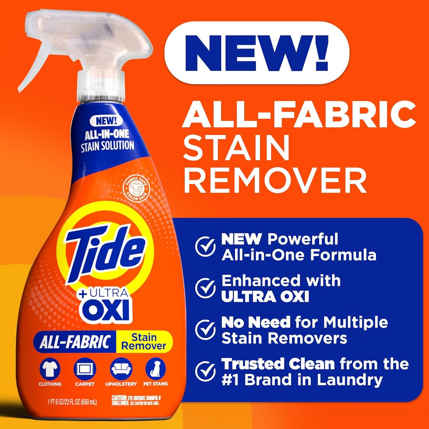 Tide Laundry Stain Remover Spray with Oxi | Stain Remover for Clothes, Carpet, Upholstery, Pet Bedding | Stain Treater Spray for Tough Stains from Wine, Coffee, Grease | 22 Fl Oz (Pack of 2) & 3 Fl Oz