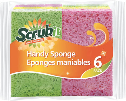 SCRUBIT Cellulose Scrub Sponge - Kitchen Cleaning Sponges for Dishes, Pans, Pots & More- 6 Pack Dishwashing Sponges - Colors and Packaging May Vary