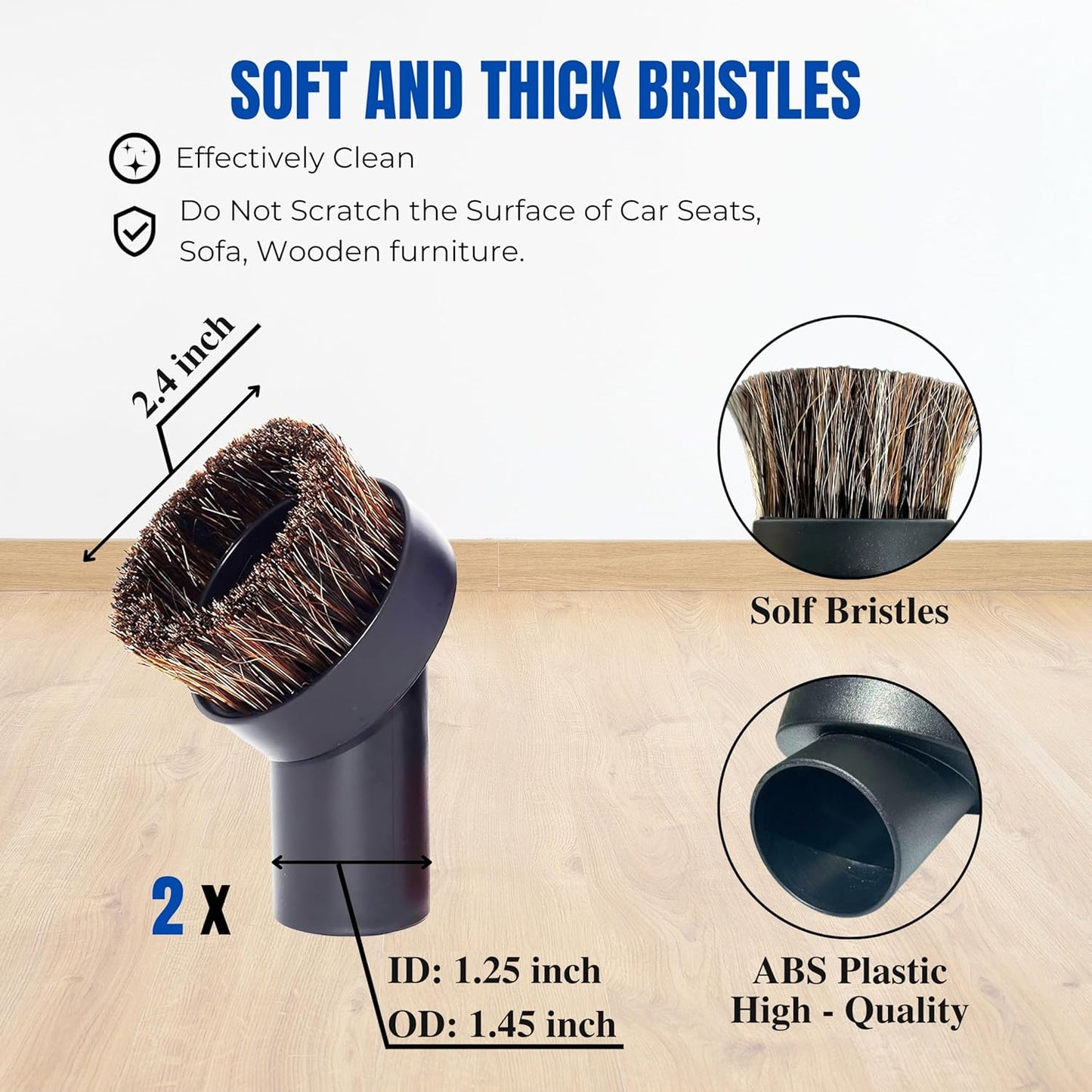 1.25'' Shop Vacuum Dust Brush Attachment with 25mm Horse Hair (2PCS) - Round Dust Brush Soft Bristle for Furniture, Blinds, Car, Wood, Electronics - 1.25 inch (32mm) Vacuum Accessories