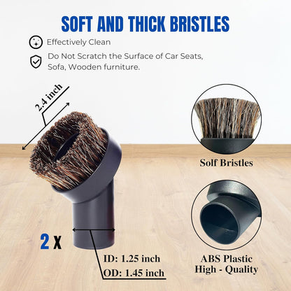 1.25'' Shop Vacuum Dust Brush Attachment with 25mm Horse Hair (2PCS) - Round Dust Brush Soft Bristle for Furniture, Blinds, Car, Wood, Electronics - 1.25 inch (32mm) Vacuum Accessories