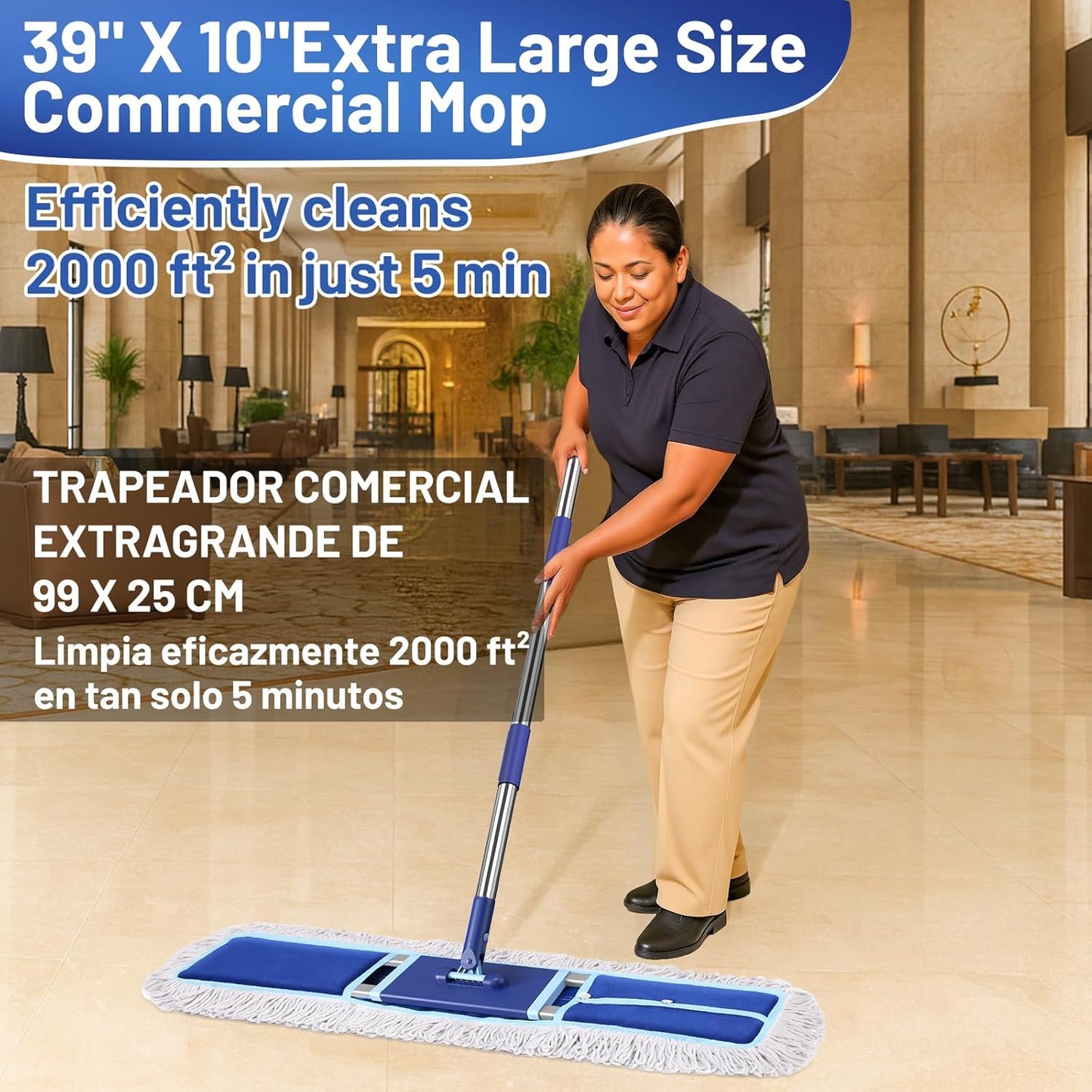 36" Commercial Dust Mop: Dry Dust Broom for Hardwood Floors Cleaning - 2 Mop Pads 59" Long Handle Heavy Duty Frame - Industrial Professional Cleaning Supplies for Hotel Warehouse School Janitor