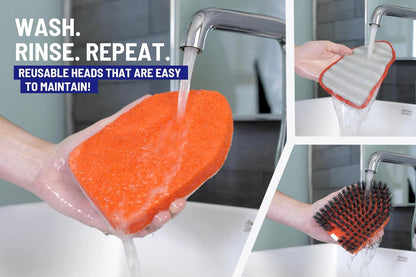 Moku Home Shower Scrubber 3 in 1 Extendable Long Handle 58" Cleaning Brush - Non Scratch Shower Brush for Cleaning Bathroom Kitchen Toilet Wall Tub Tile (Gray)