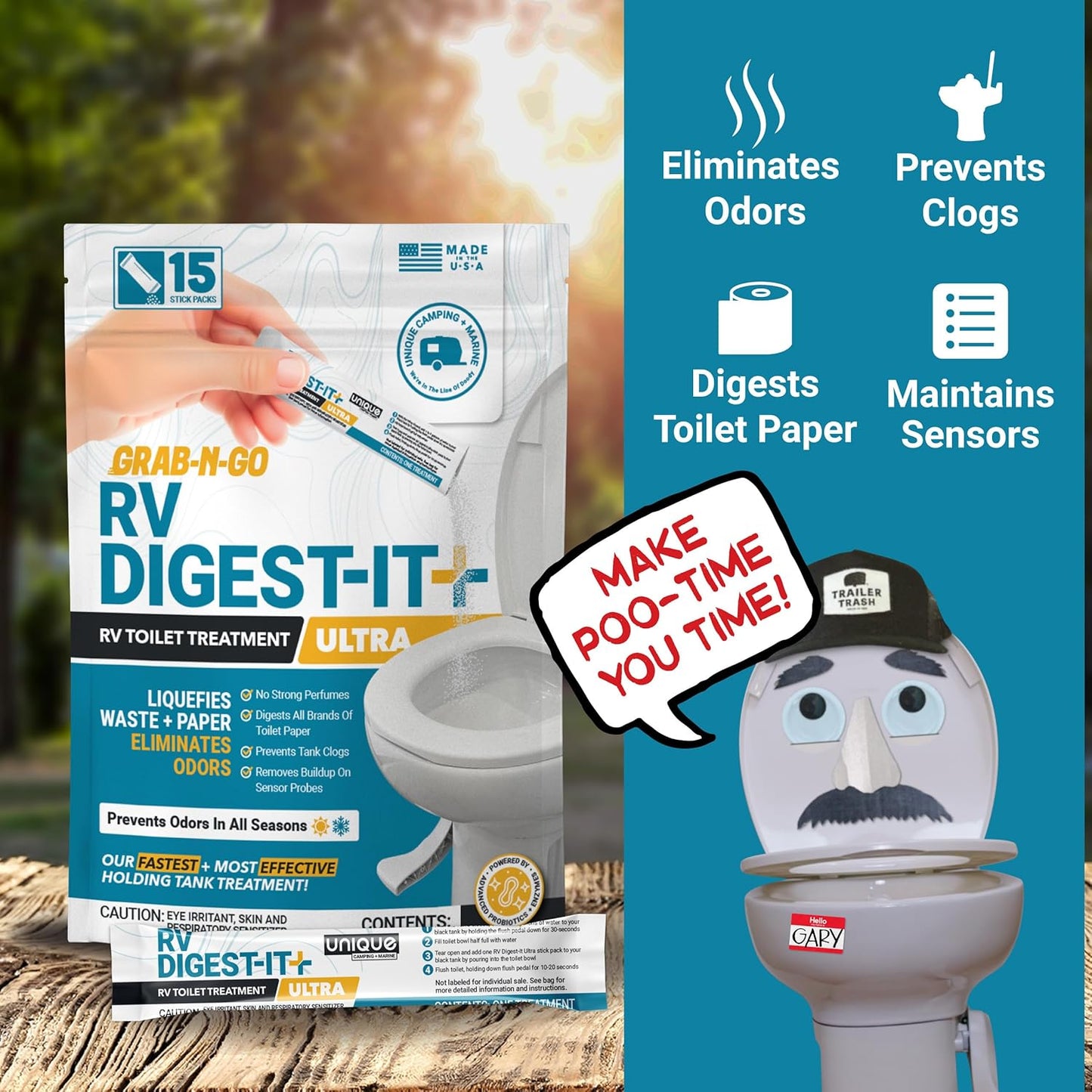 Unique RV Digest-It Plus RV Tank Treatment Pods – 16 Treatments, Breaks Down Waste & Toilet Paper + Eliminates Odors at Source, RV Black Tank Treatment